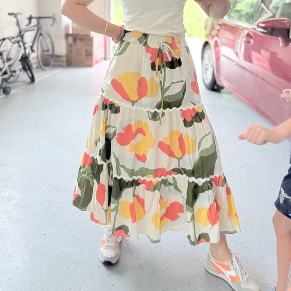CeCe Floral Tiered Maxi Skirt | Size S (Fits M) | Boho Summer Resort Wear - Picture 1 of 8